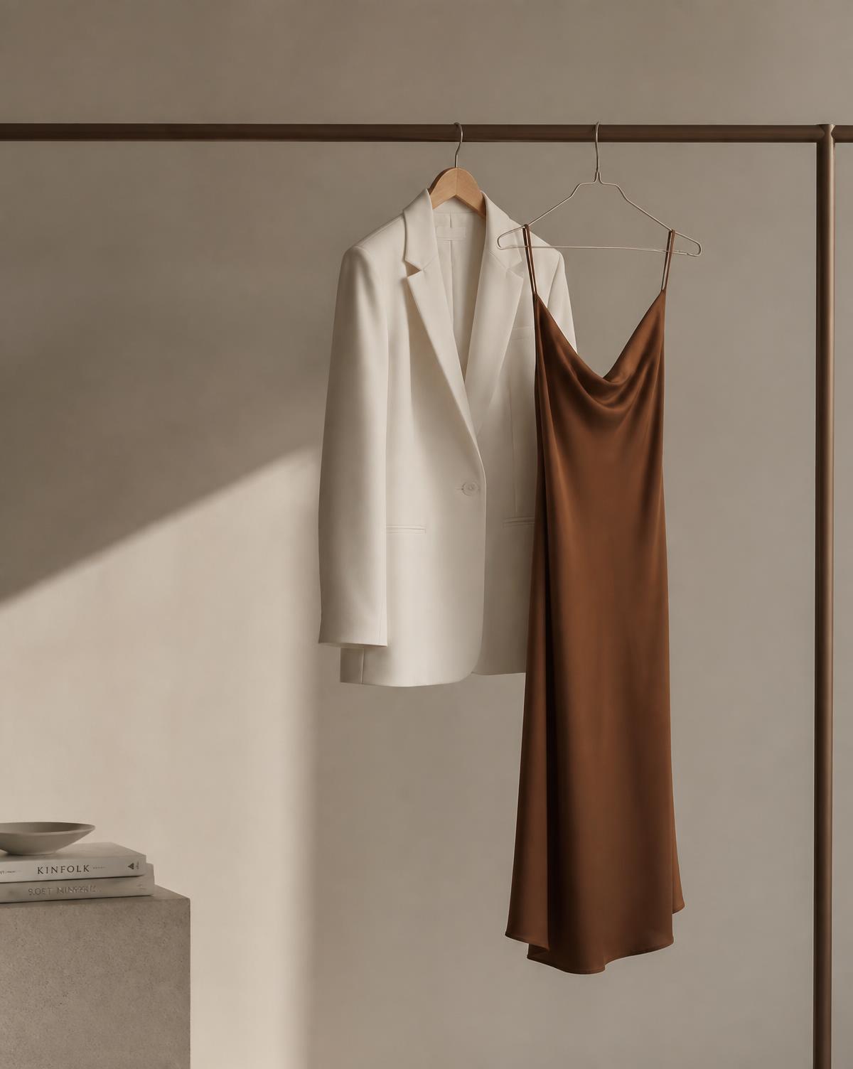 Composição de peças de guarda-roupa em tons neutros — imagem conceitual